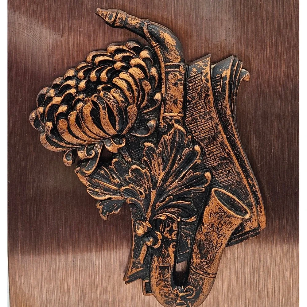 Vintage Coppercraft Guild 3D Relief Sax Sheet Music Floral Accent Wall Plaque